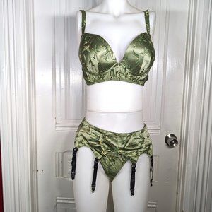 Versatile Fashions Sage Brocade Butterfly Burlesque Set Vintage 90s